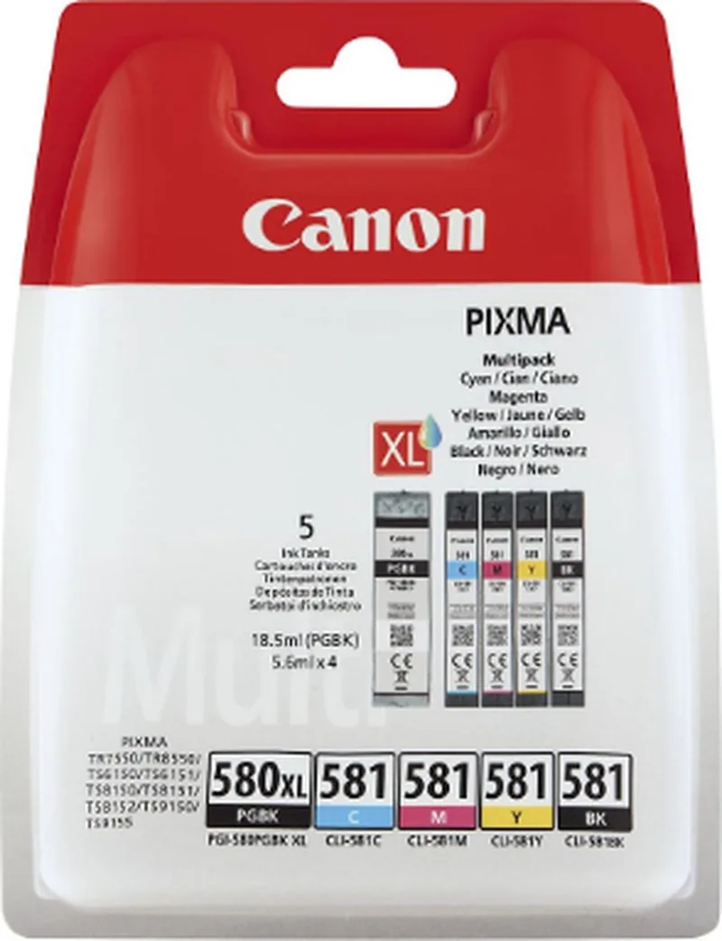 PG-580XL & CLI-581 - Inktcartridge + Retourzakje - Origineel - en Kleur de Canon en Noir – photo produit