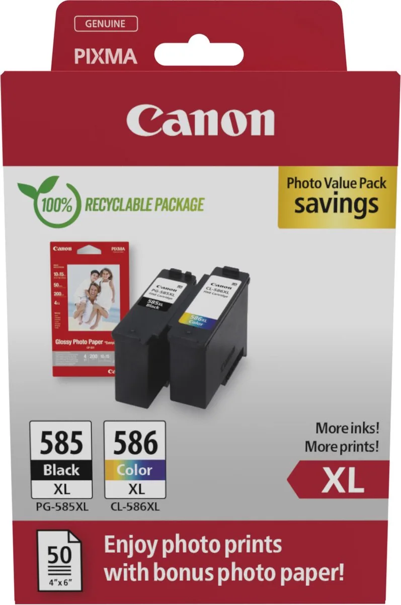 PG-585XL + CL-586 - Inktcartridge - Origineel - Hoge capaciteit - en Zwart + Retourzakje de Canon en Kleur – photo produit