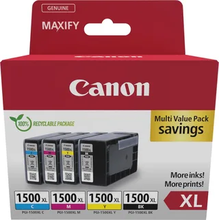 pgi-1500xl 9182B010 inktcartridge - 4 stuk(s) - Origineel - Hoog (XL) rendement - Cyaan, Magenta, Geel + Retourzakje de Canon en Noir – photo produit 1 sur 2