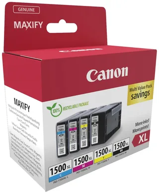 pgi-1500xl 9182B010 inktcartridge - 4 stuk(s) - Origineel - Hoog (XL) rendement - Cyaan, Magenta, Geel + Retourzakje de Canon en Noir – photo produit 2 sur 2