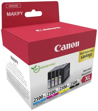 pgi-2500xl 9254B010 inktcartridge - 4 stuk(s) - Origineel - Hoog (XL) rendement - Cyaan, Magenta, Geel + Retourzakje by Canon in Black – product photo 2 of 2