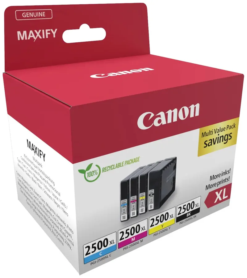 pgi-2500xl 9254B010 inktcartridge - 4 stuk(s) - Origineel - Hoog (XL) rendement - Cyaan, Magenta, Geel + Retourzakje by Canon in Black – product photo 2 of 2