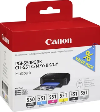 PGI-550 / CLI-551 - Inktcartridge / Zwart / Geel / Magenta / Cyaan / Pigment Zwart / Grijs by Canon in Black – product photo 2 of 2