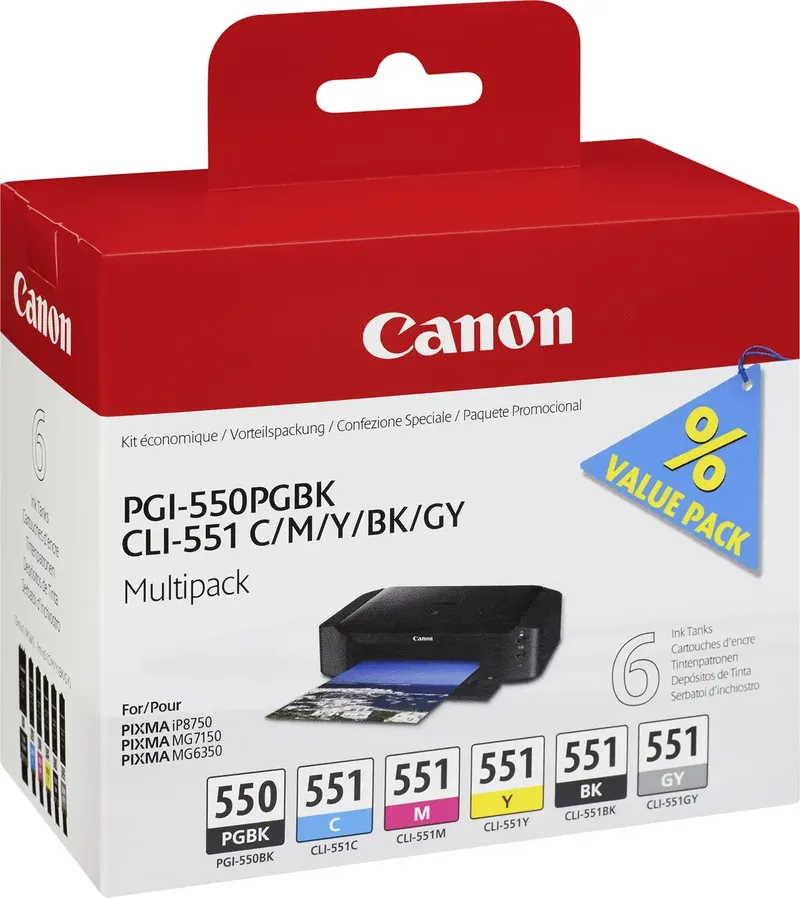 PGI-550 / CLI-551 - Inktcartridge / Zwart / Geel / Magenta / Cyaan / Pigment Zwart / Grijs by Canon in Black – product photo 2 of 2