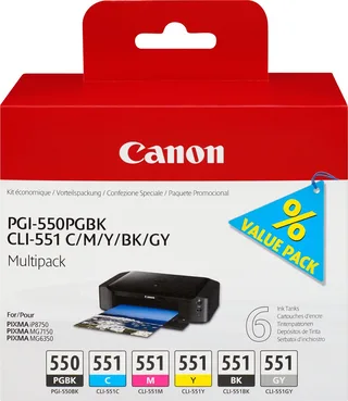 PGI-550 / CLI-551 - Inktcartridge / Zwart / Geel / Magenta / Cyaan / Pigment Zwart / Grijs by Canon in Black – product photo 1 of 2