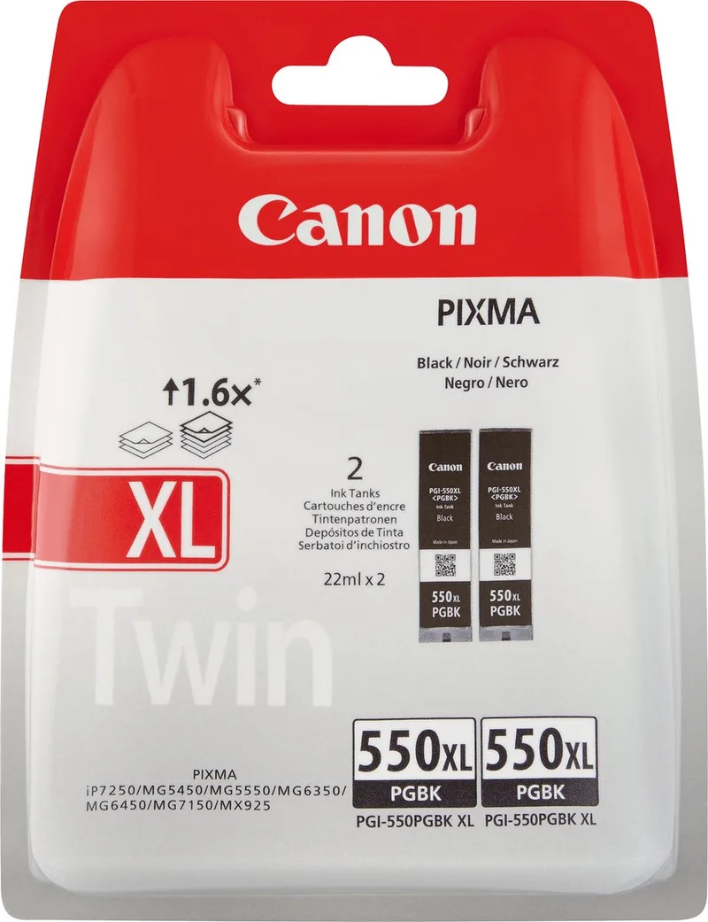 PGI-550PXL - Inktcartridge / Zwart / Hoge Capaciteit / 2-pack von Canon in 2x Zwart – Produktfoto