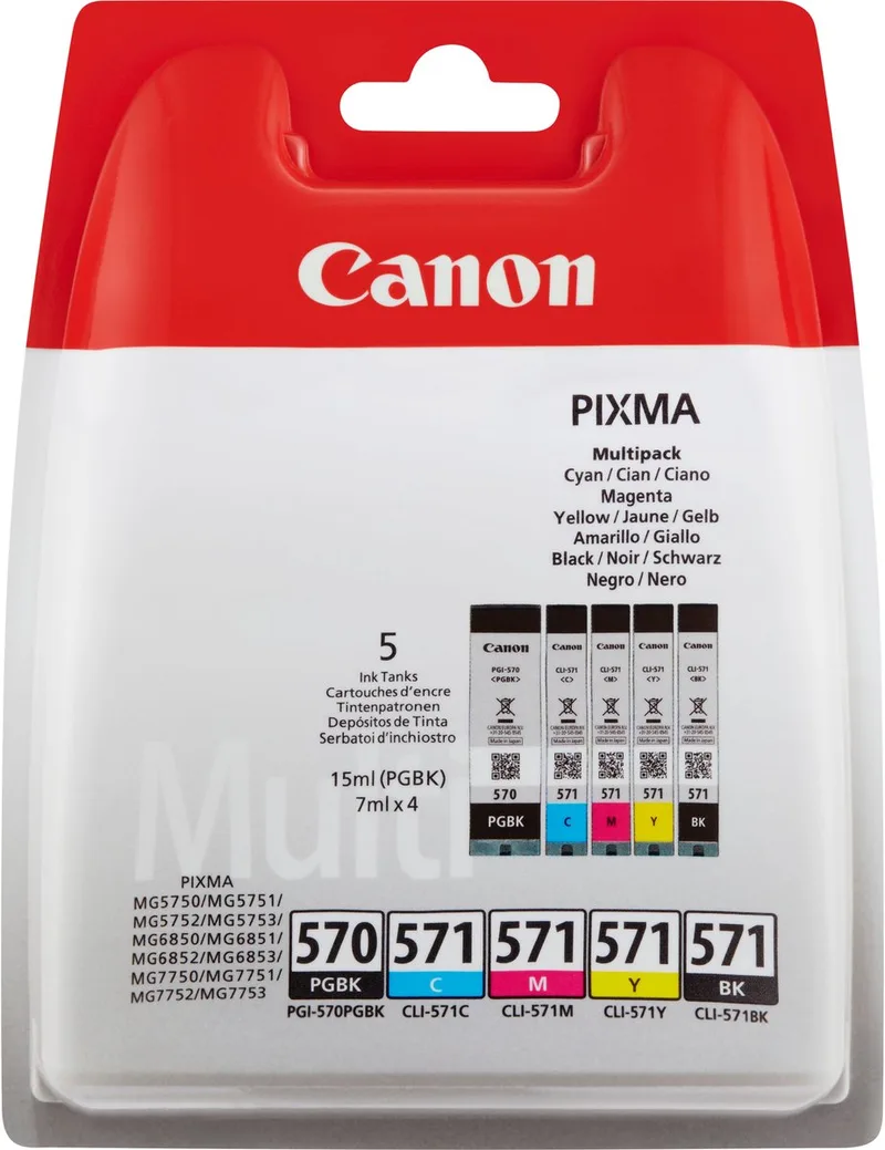 PGI-570/CLI-571 - Inktcartridge / Zwart / Cyaan / Magenta / Geel de Canon en Multicolore – photo produit