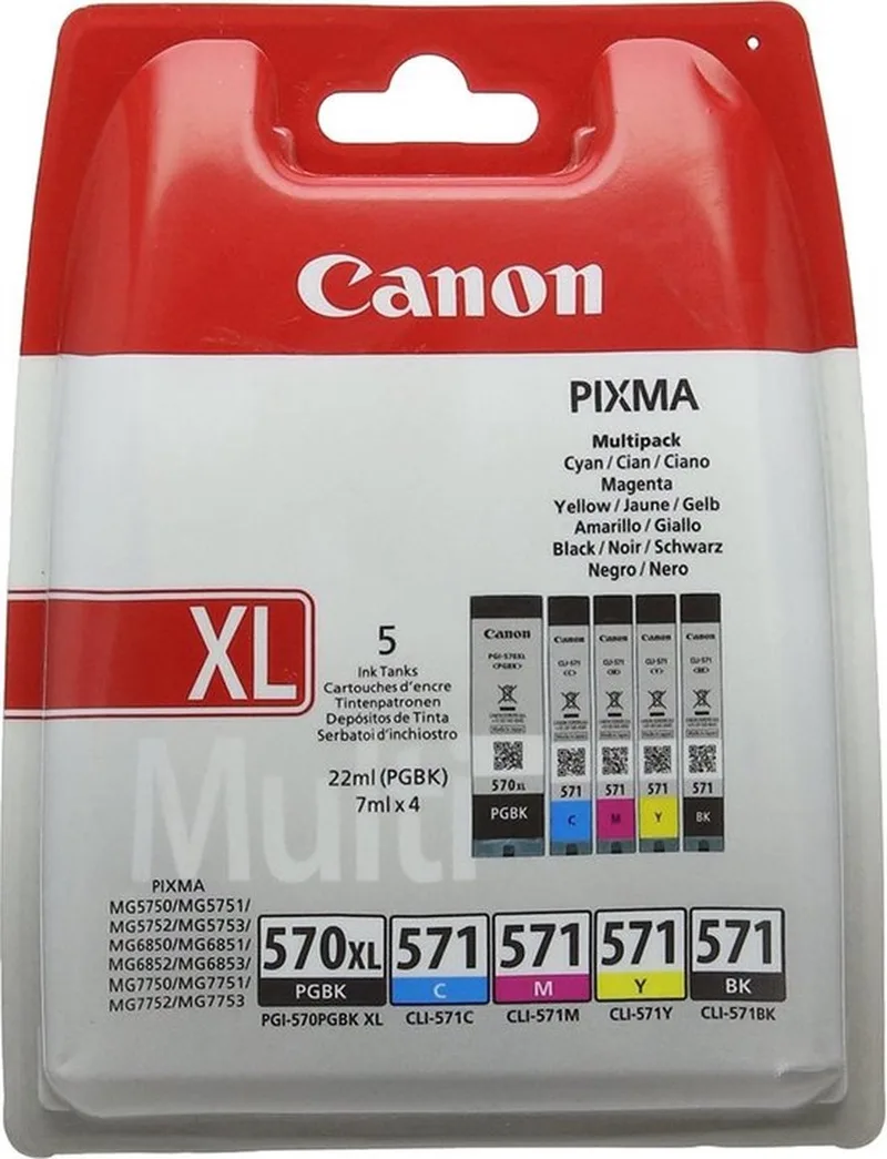 PGI-570XL & CLI-571 - Inktcartridge + Retourzakje - Origineel - en Kleur de Canon en Noir – photo produit