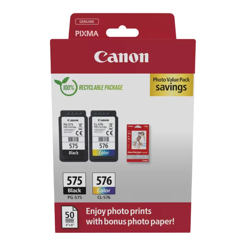 PIXMA Pack de deux cartouches d'encre PG575/CL576 + papier photo de Canon – photo produit