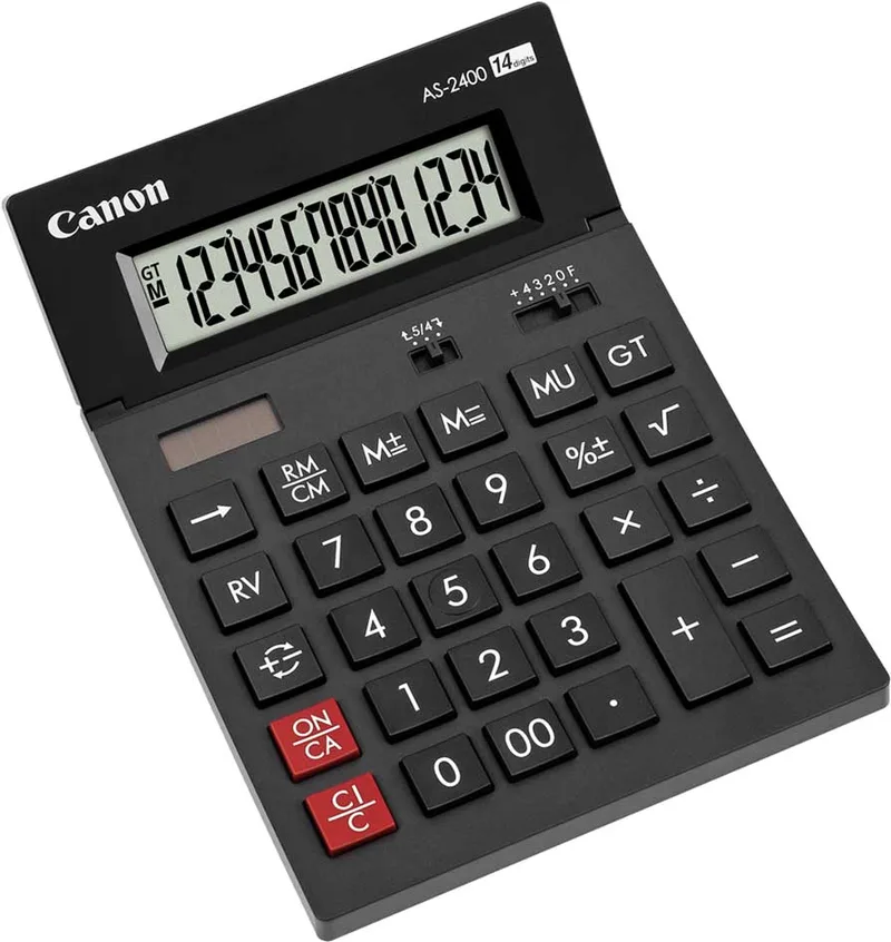 Tischrechner AS-2400, Solar-/ Batteriebetrieb, schwarz von Canon – Produktfoto