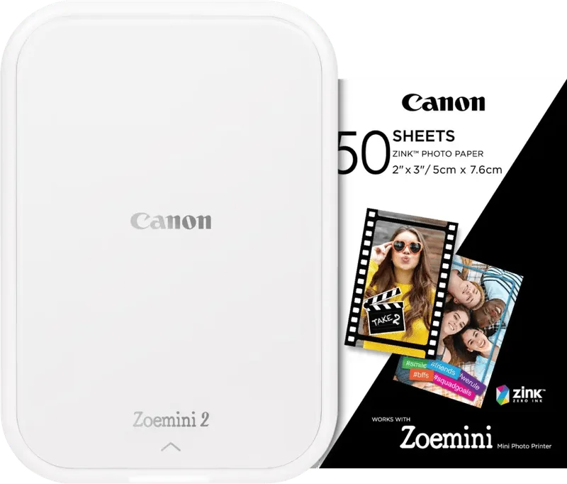 Zoemini 2 Wit + 50 vellen fotopapier van Canon – productfoto