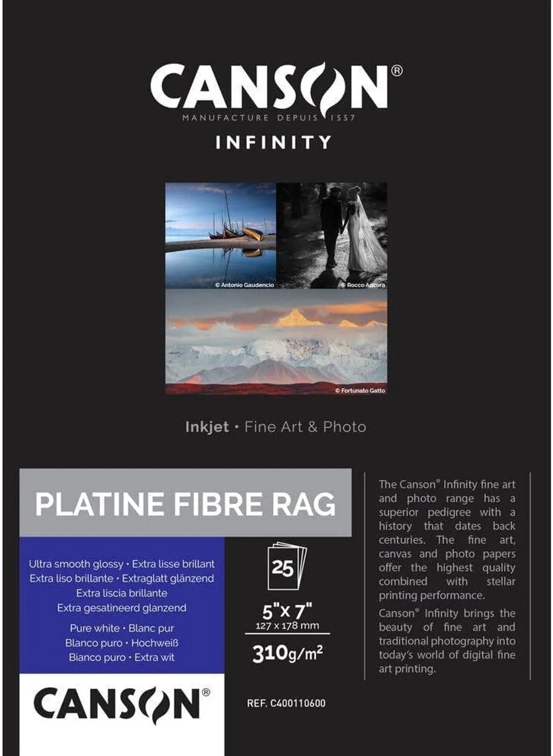 Infinity Platine Fibre Rag Fotopapier 310g 25 Vel van Canson – productfoto