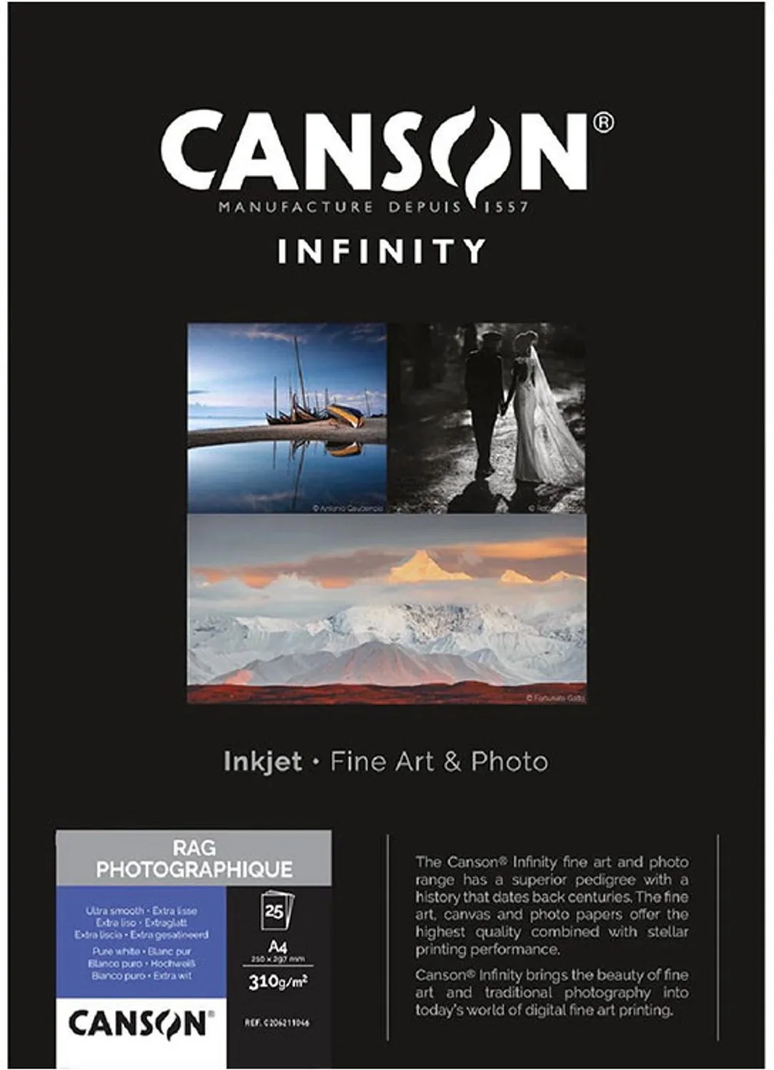 PAPIER INIFINITY RAG PHOTO II 310G A4 25f fra Canson i Sort – produktbillede