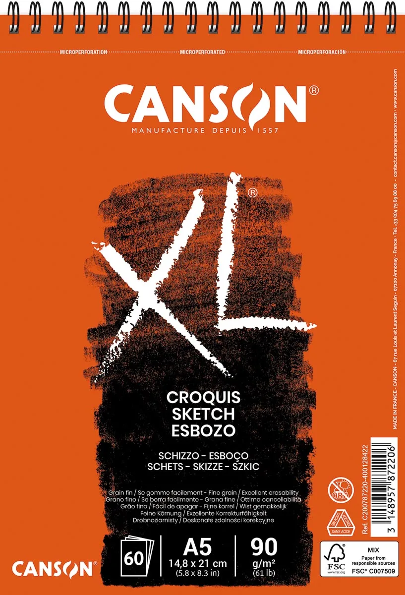 schetsboek XL, 90 g/m², ft A5, 60 vel fra Canson – produktbillede