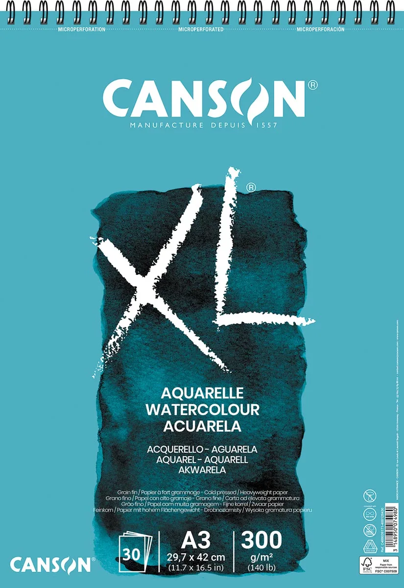 schetsboek XL Aquarelle, 300g/m², ft A3, 30 vel de Canson – photo produit