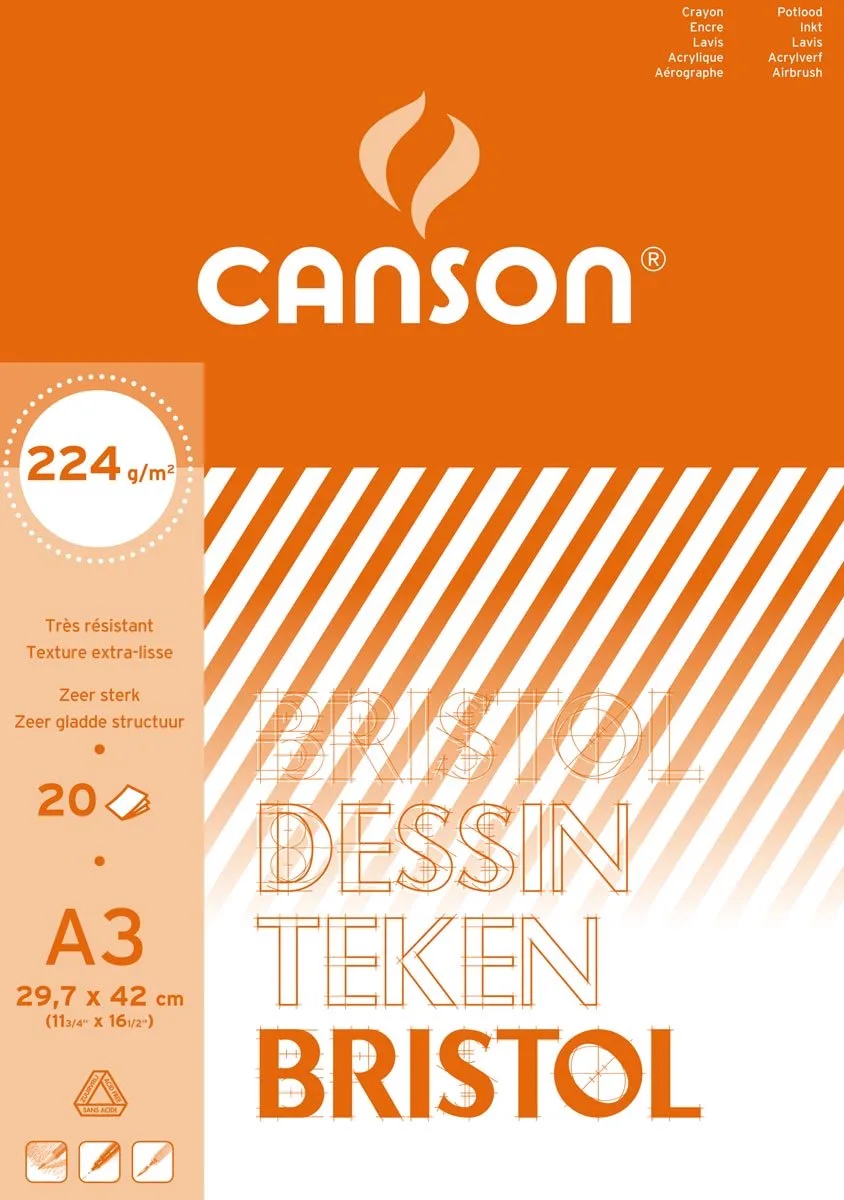 tekenblok Bristol formaat 297 x 42 cm (A3) fra Canson i Hvid – produktbillede