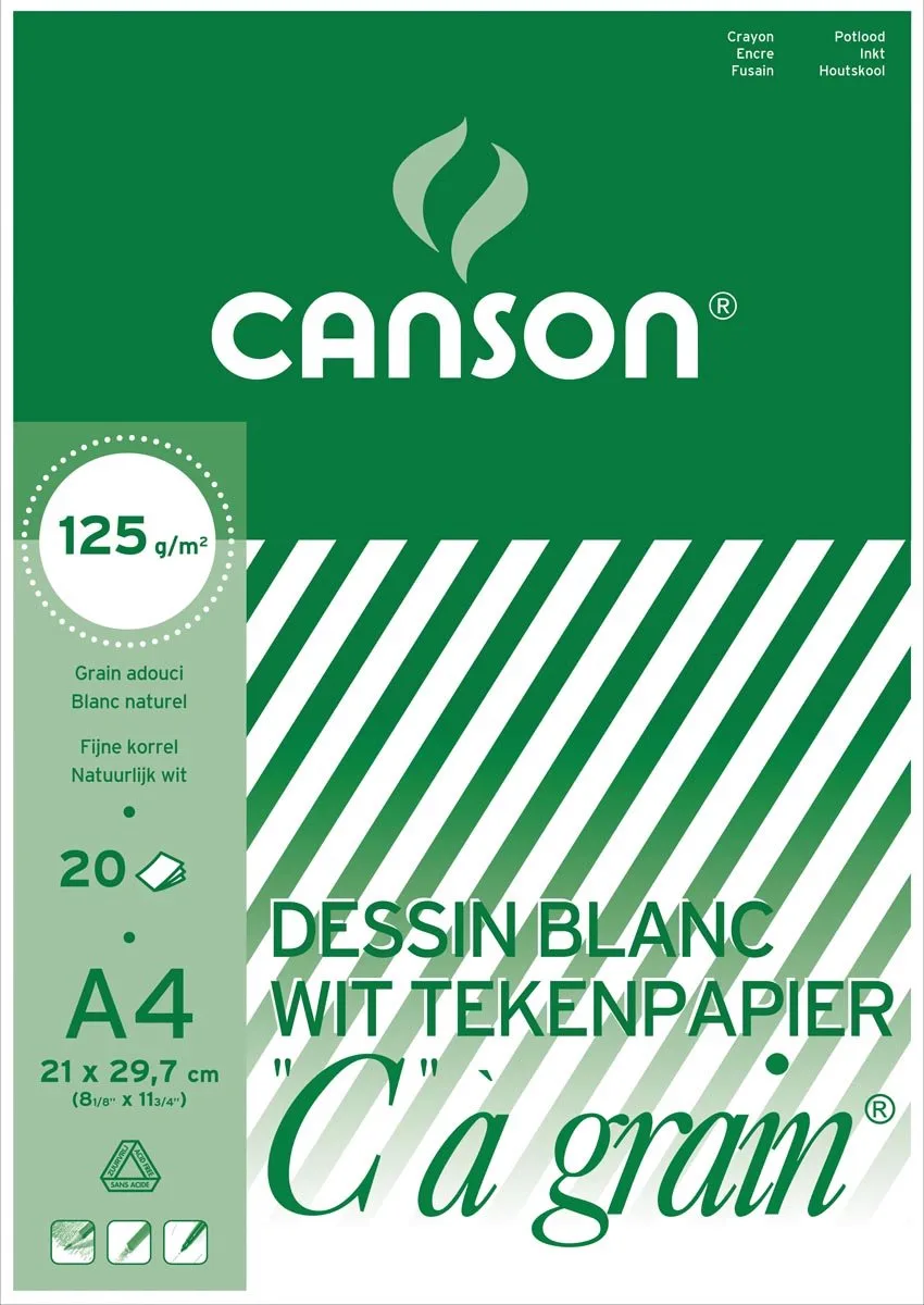 tekenblok C à grain 125 g/m², ft 21 x 29,7 cm (A4) fra Canson i Hvid – produktbillede