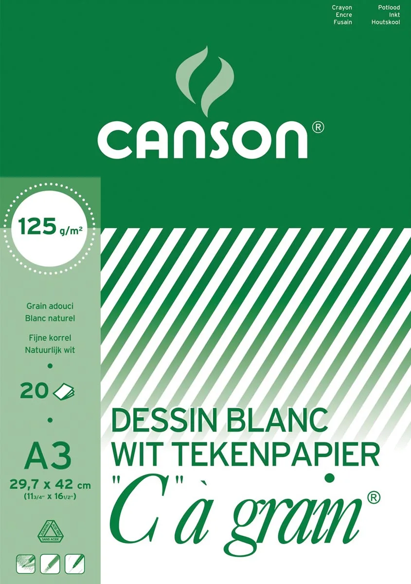 tekenblok C à grain 125 g/m², ft 29,7 x 42 cm (A3) de Canson – photo produit