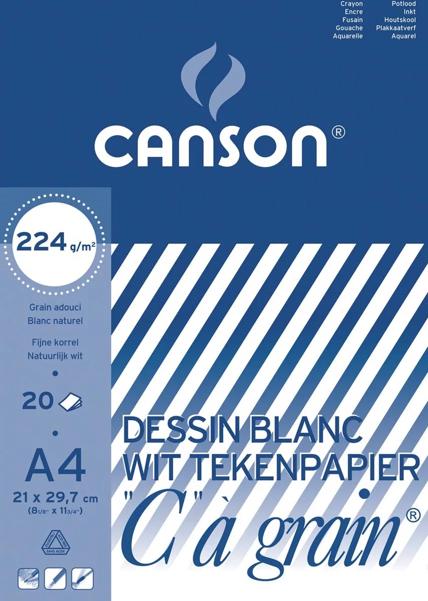 Tekenblok C à grain 224 g/m² formaat 21 x 297 cm (A4) de Canson en Bleu – photo produit