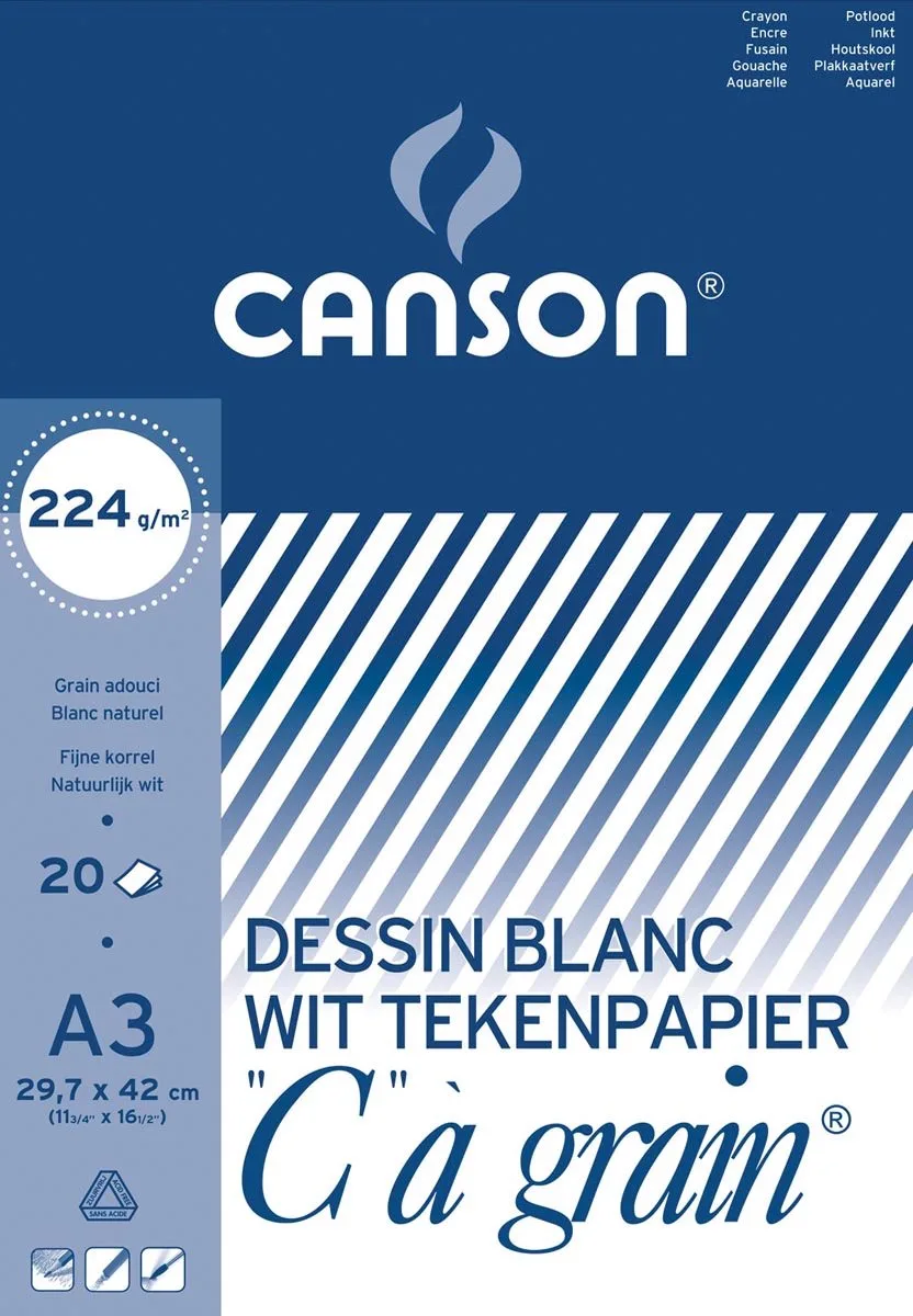 Tekenblok C à grain 224 g/m² formaat 297 x 42 cm (A3) fra Canson i Hvid – produktbillede