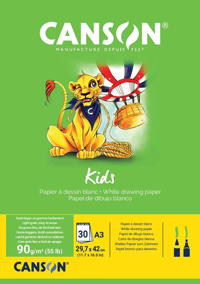 Zeichenblock Kids, DIN A3, 90 g/qm, 30 Blatt fra Canson – produktbillede