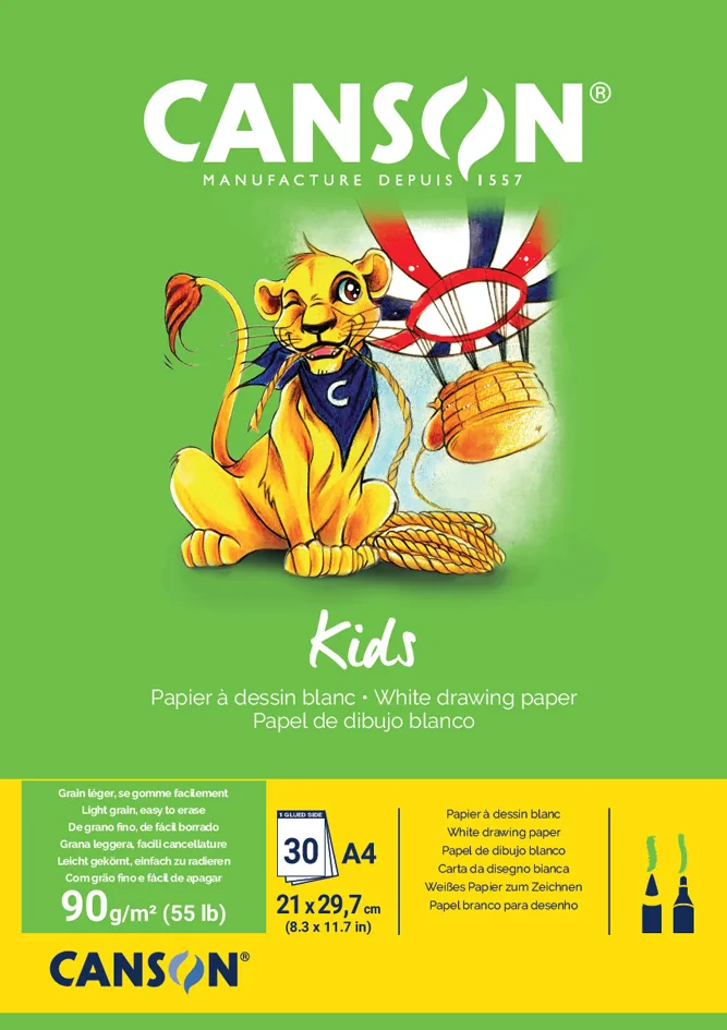 Zeichenblock Kids, DIN A4, 90 g/qm, 30 Blatt fra Canson – produktbillede