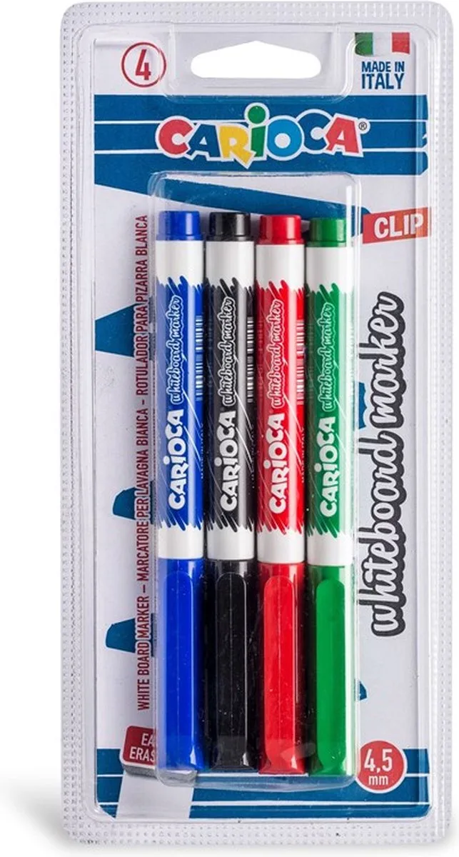 Carioca - 4 Whiteboard Markers Clip - Zwart/Rood/Blauw/Groen - 4,5 mm van Carioca in Zwart – productfoto