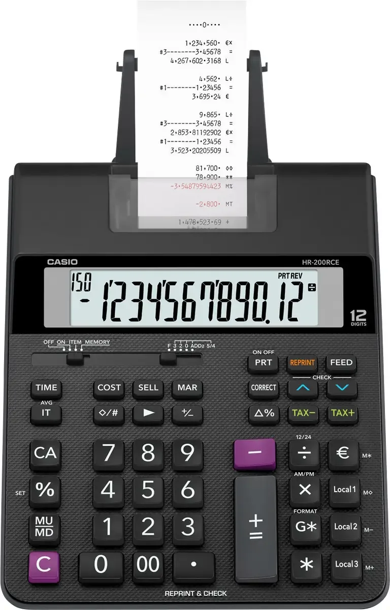 HR 200 RCE Druckender Tischrechner Schwarz Display (Stellen): 12 batteriebetrieben, netzbetrieben (Optional) (L x B x H) 313 x 195 x 65 mm by Casio – product photo