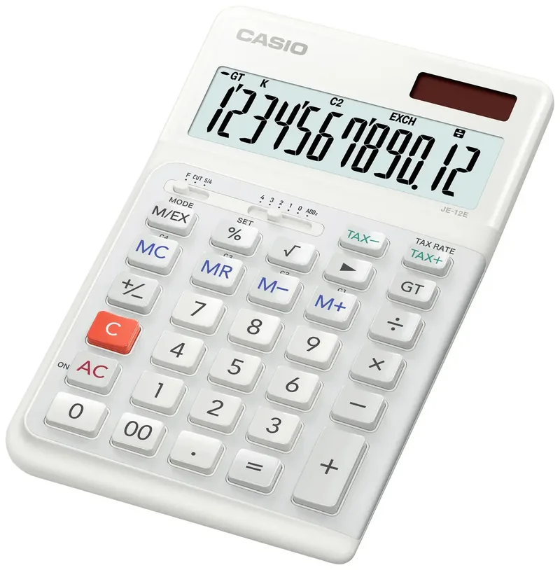 JE-12E-WE Tischrechner Weiß Display (Stellen): 12 batteriebetrieben, solarbetrieben (L x B x H) 200 cm x 111 mm x 178 mm de Casio – photo produit