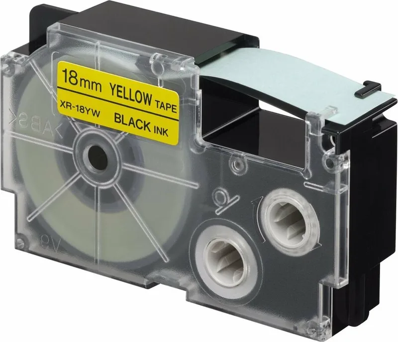 Laminated Tape for Labelling Machines Casio XR-18YW Black Yellow van Casio in Kleurloos – productfoto