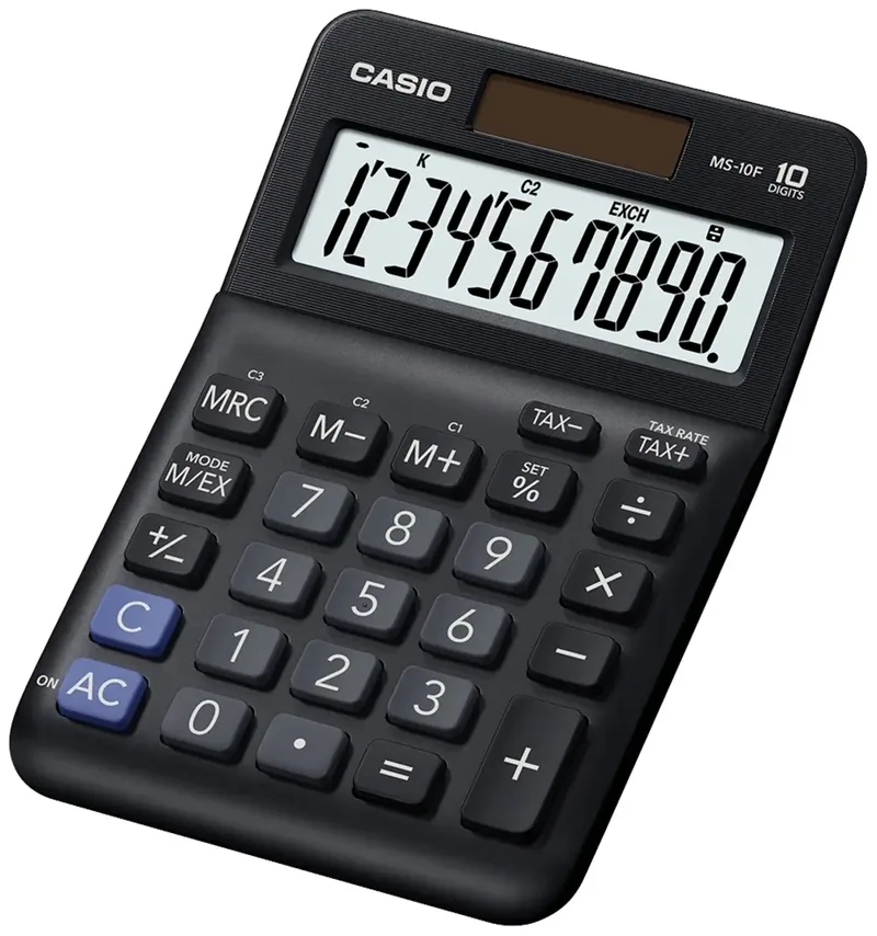 MS-10F Bureaurekenmachine Zwart Aantal displayposities: 10 werkt op batterijen, werkt op zonne-energie (l x b x h) 149 x 101 x 148.5 mm van Casio – productfoto