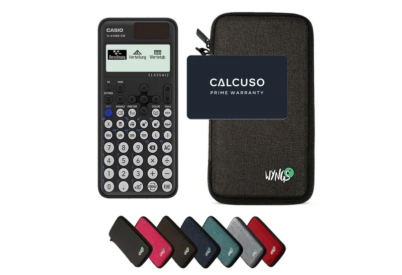 Taschenrechner fx-810DE CW ClassWiz inkl. WYNGS Schutztasche Dunkelgrau von Casio in Grau – Produktfoto