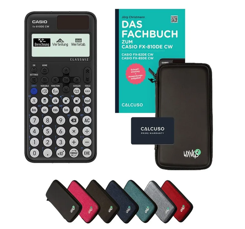 Taschenrechner fx-810DE CW inkl. Schutztasche & Fachbuch (96 Seiten, DIN A5) von Casio in Schwarz – Produktfoto