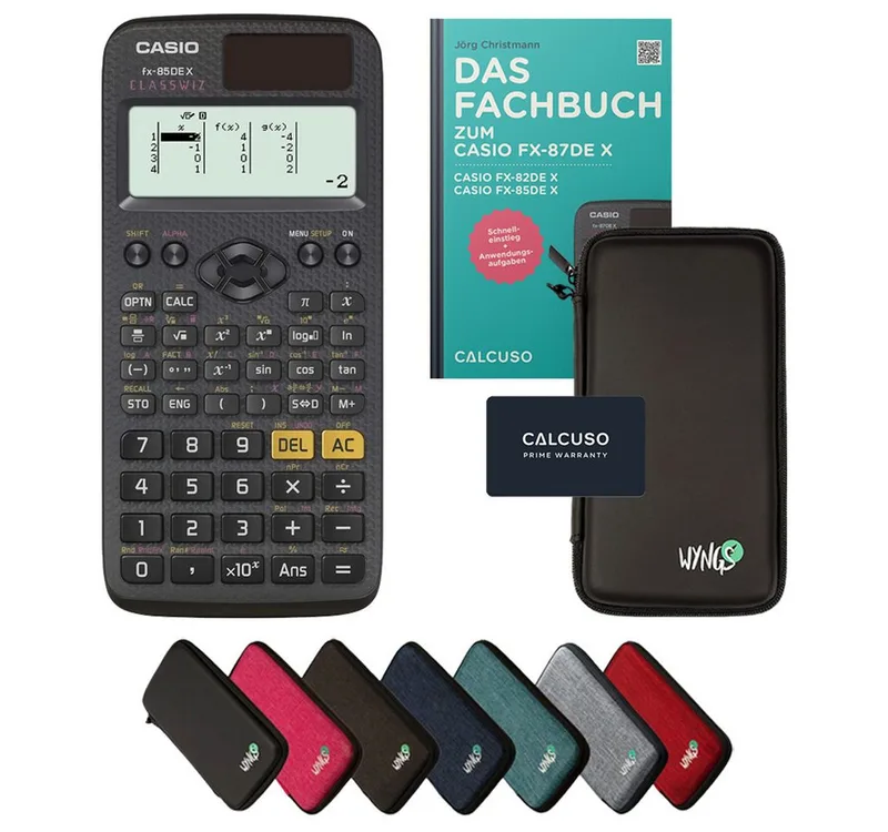 Taschenrechner fx-82DE X inkl. Schutztasche & Fachbuch (80 Seiten, DIN A5) von Casio in Schwarz – Produktfoto