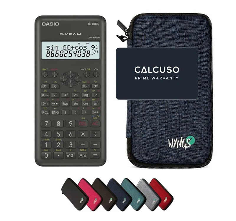 Taschenrechner fx-82MS 2nd edition inkl. WYNGS Schutztasche de Casio en Bleu – photo produit