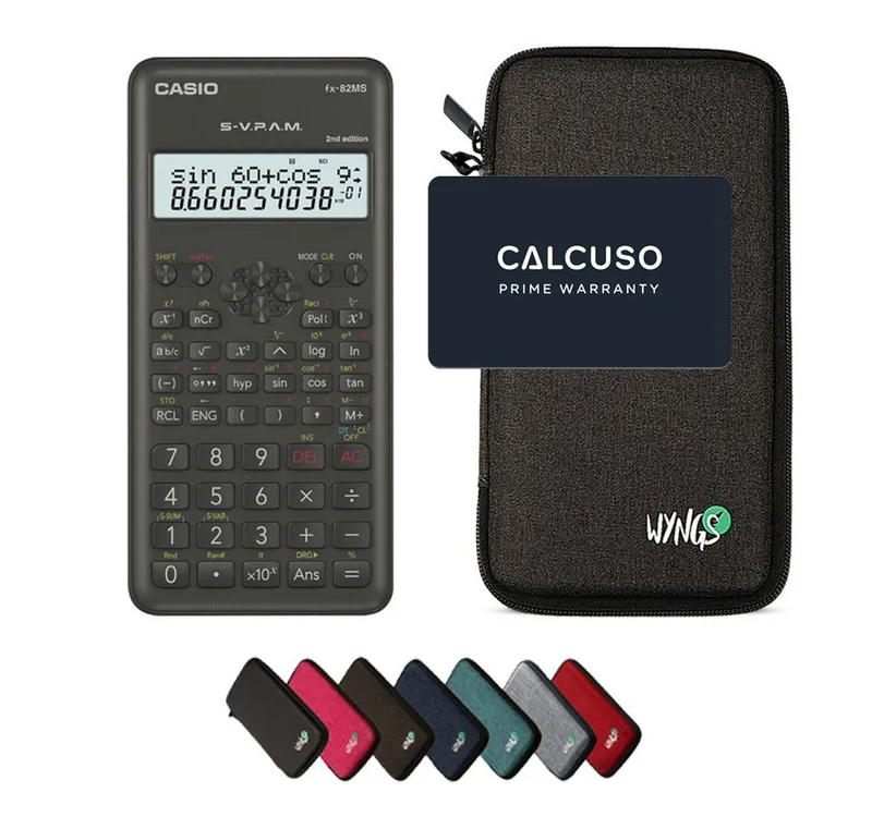 Taschenrechner fx-82MS 2nd edition inkl. WYNGS Schutztasche Dunkelgrau de Casio en Gris – photo produit
