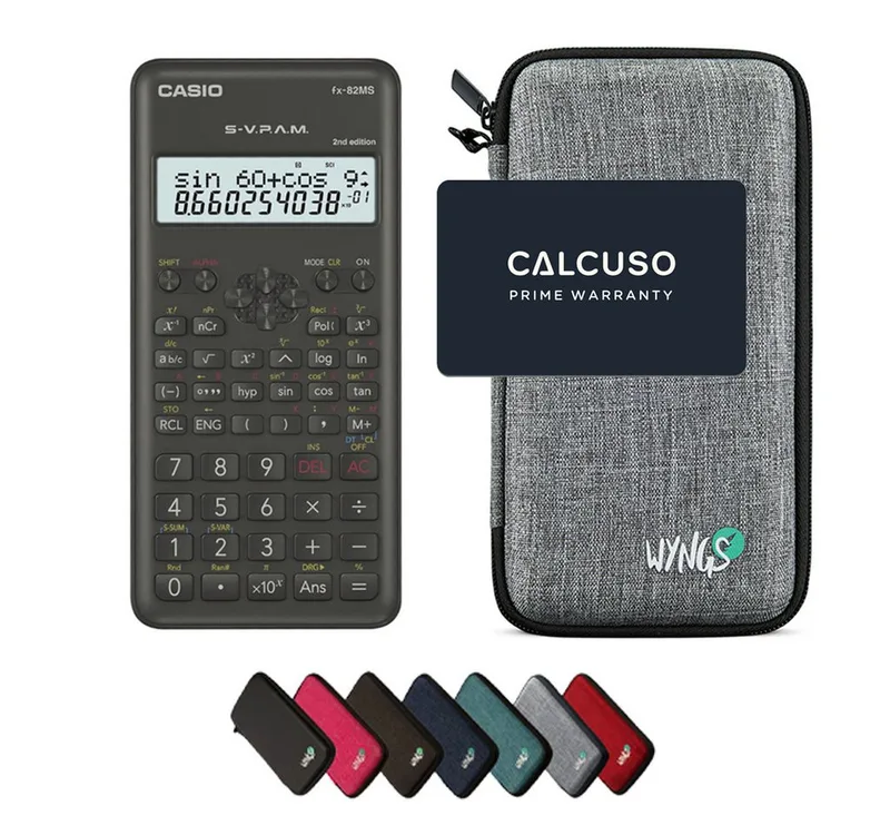 Taschenrechner fx-82MS 2nd edition inkl. WYNGS Schutztasche Hellgrau by Casio in Grey, Silver – product photo