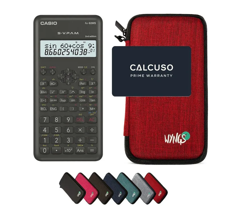 Taschenrechner fx-82MS 2nd edition inkl. WYNGS Schutztasche by Casio in Red – product photo