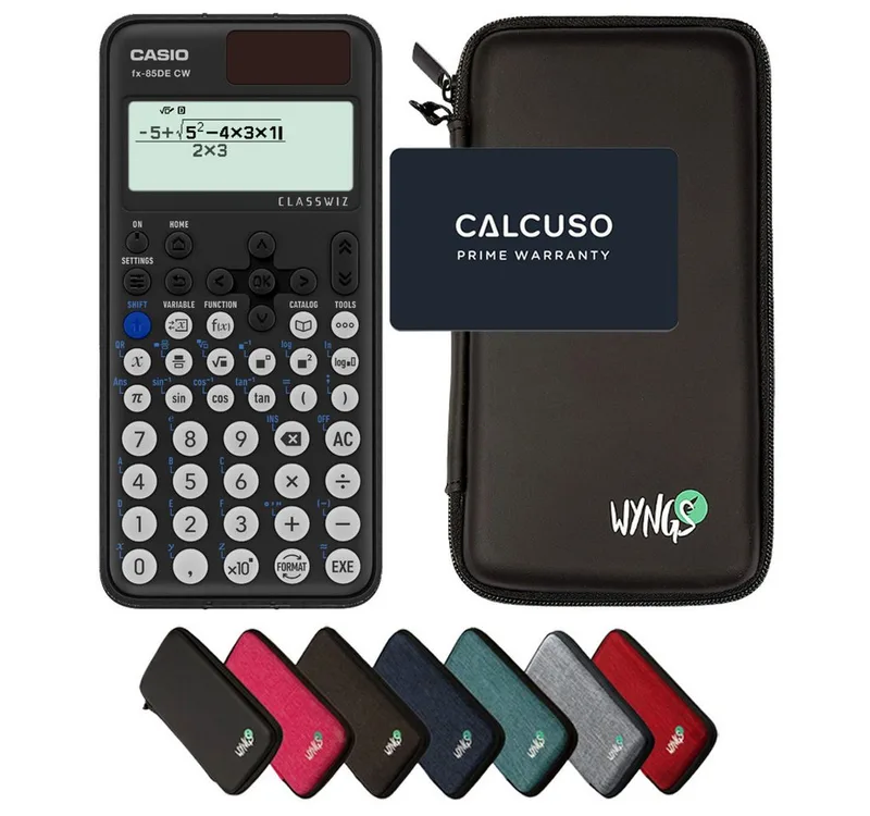 Taschenrechner fx-85DE CW ClassWiz inkl. WYNGS Schutztasche von Casio in Schwarz – Produktfoto