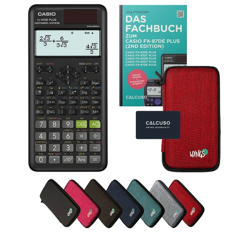 Taschenrechner fx-87DE Plus 2 inkl. Schutztasche & Fachbuch (48 S., DINA5) de Casio en Rouge – photo produit