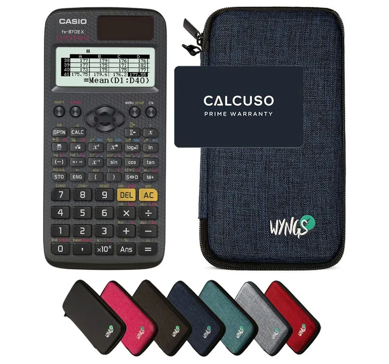 Taschenrechner fx-87DE X ClassWiz inkl. WYNGS Schutztasche von Casio in Blau – Produktfoto