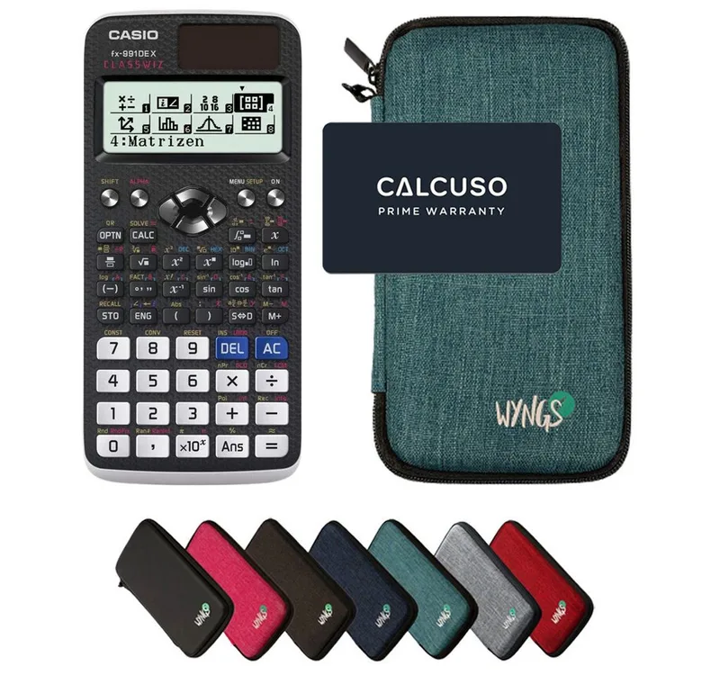 Taschenrechner fx-991DE X ClassWiz inkl. WYNGS Schutztasche Türkis von Casio in Grün – Produktfoto