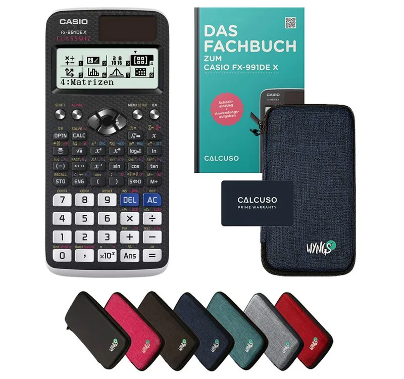 Taschenrechner fx-991DE X inkl. Schutztasche & Fachbuch (128 Seiten, DIN A5) von Casio in Blau – Produktfoto