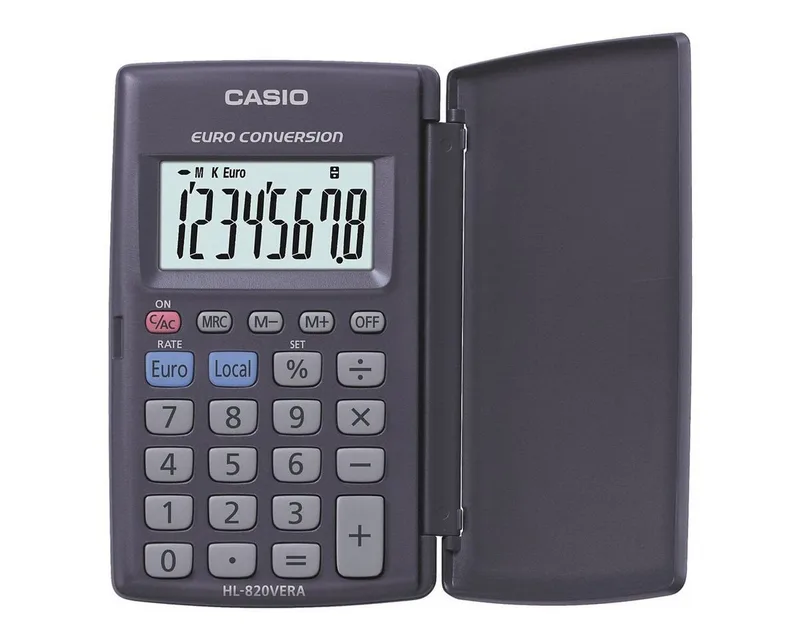 Taschenrechner HL-820VERA, mit Schutzklappe, 8-stellig van Casio in Blauw – productfoto