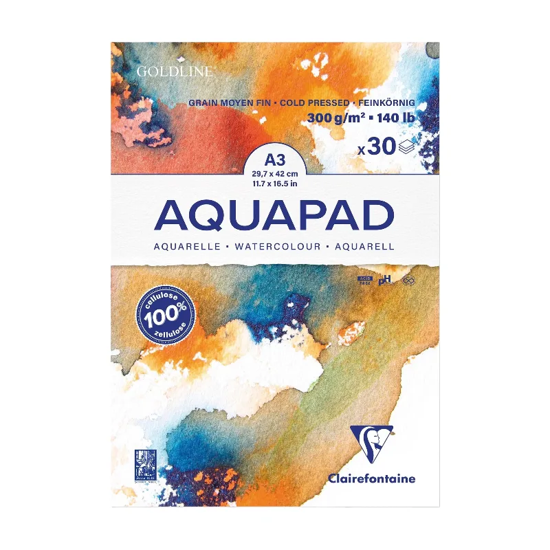 Bloc collé Aquapad A3 30F 300 g de Clairefontaine – photo produit