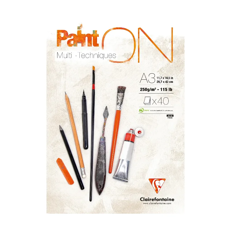 Bloc Paint'ON collé A3 40 feuilles 250g blanc de Clairefontaine – photo produit