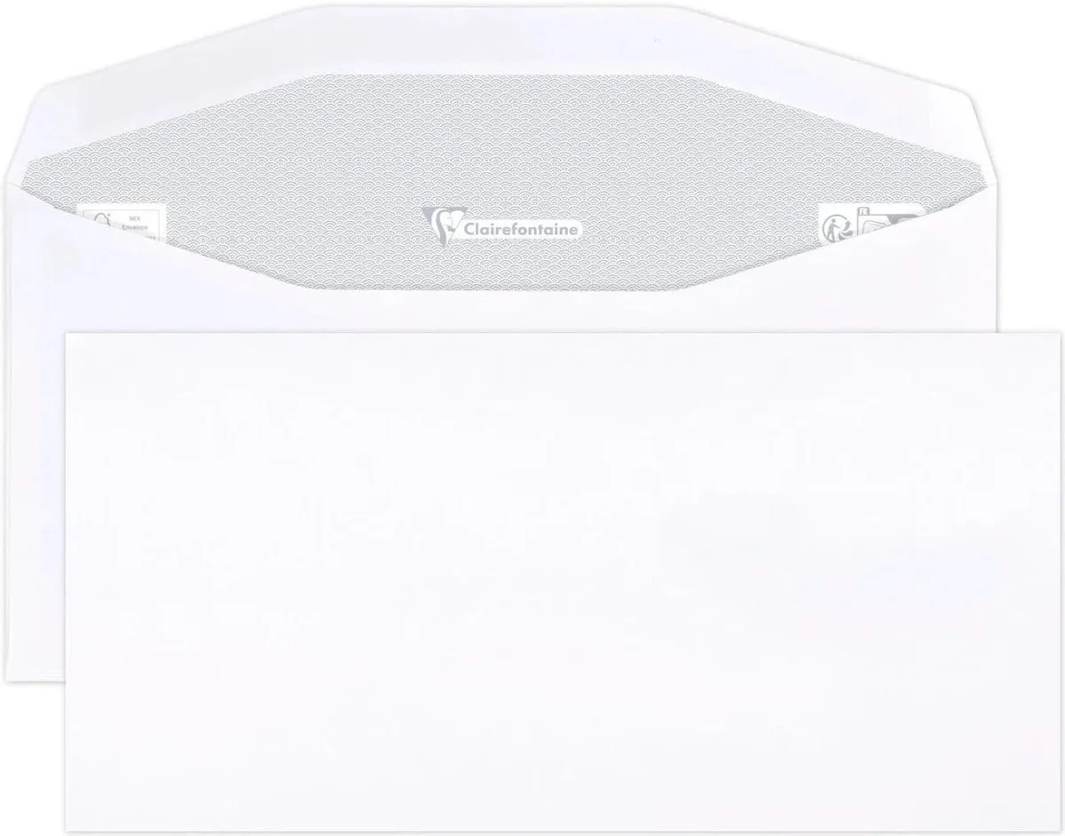 Clairalfa witte enveloppen 114x229mm gegomd machinegeschikt 500 stuks de Clairefontaine en Blanc – photo produit