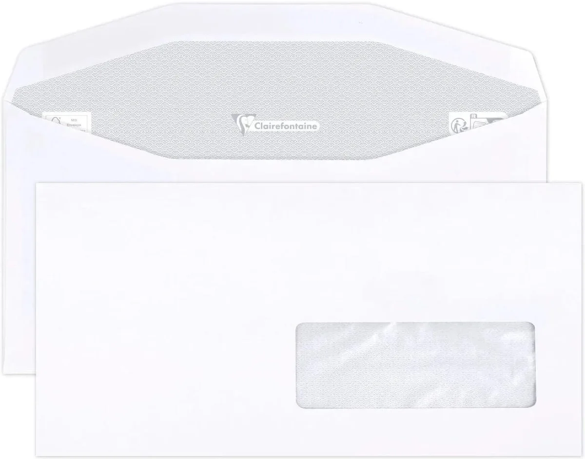 Clairalfa witte enveloppen 114x229mm met venster rechts 35x100mm machinegeschikt 500 stuks van Clairefontaine in Wit – productfoto