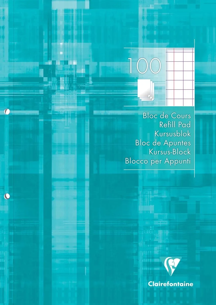 cursusblok geruit 10 mm, met kantlijn 5 stuks de Clairefontaine en Blanc – photo produit