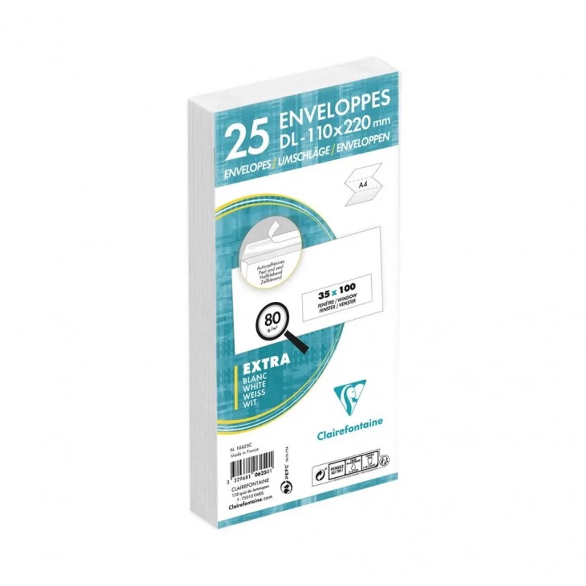 Enveloppes Adhéclair, DL, blanc, avec fenêtre by Clairefontaine – product photo